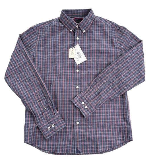 Men's Casual Button Down Shirt - Blue and Red Plaid - Picture 1 of 12